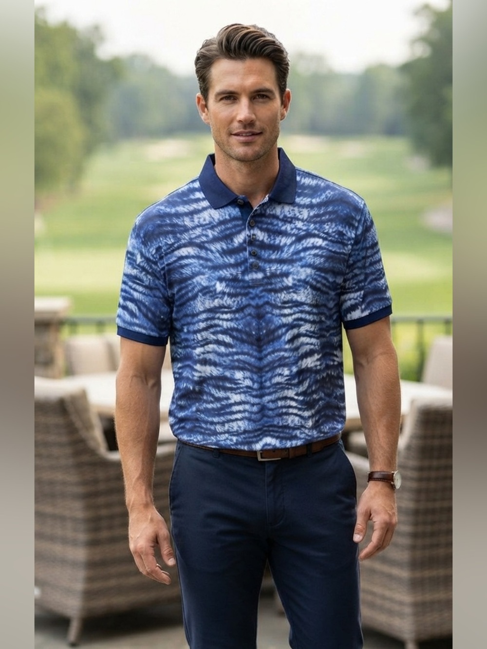 Greyson Golf Men's XL Performance Polo Tiger Fur Print Shirt Arctic EUC